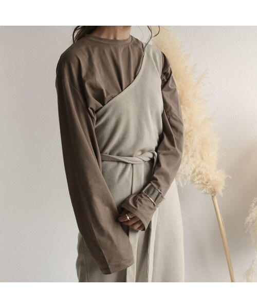 Lavish Gate(ラヴィッシュゲート)の「tops-04018 日本製 ミラノリブ ワンショルダーワンピース ベージュ モカ(ワンピース・レディース・その他)」の2枚目の写真