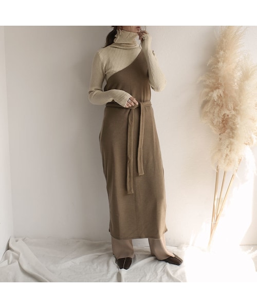Lavish Gate(ラヴィッシュゲート)の「tops-04018 日本製 ミラノリブ ワンショルダーワンピース ベージュ モカ(ワンピース・レディース・その他)」の10枚目の写真
