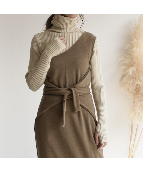 Lavish Gate(ラヴィッシュゲート)の「tops-04018 日本製 ミラノリブ ワンショルダーワンピース ベージュ モカ(ワンピース・レディース・その他)」の9枚目の写真