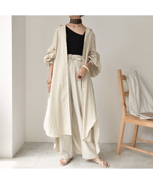 Lavish Gate(ラヴィッシュゲート)の「onepiece-04001 日本製 コットンリネン ルーズロングシャツ ワンピース エクリュ ブラウン(ワンピース・レディース・その他)」の4枚目の写真