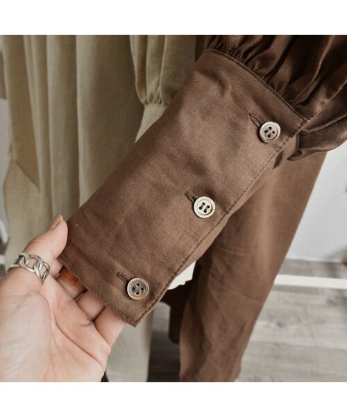 Lavish Gate(ラヴィッシュゲート)の「onepiece-04001 日本製 コットンリネン ルーズロングシャツ ワンピース エクリュ ブラウン(ワンピース・レディース・その他)」の15枚目の写真