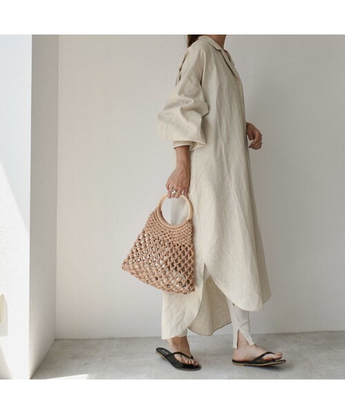 Lavish Gate(ラヴィッシュゲート)の「onepiece-04001 日本製 コットンリネン ルーズロングシャツ ワンピース エクリュ ブラウン(ワンピース・レディース・その他)」の9枚目の写真