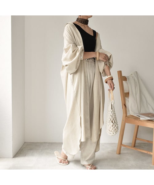 Lavish Gate(ラヴィッシュゲート)の「onepiece-04001 日本製 コットンリネン ルーズロングシャツ ワンピース エクリュ ブラウン(ワンピース・レディース・その他)」の5枚目の写真