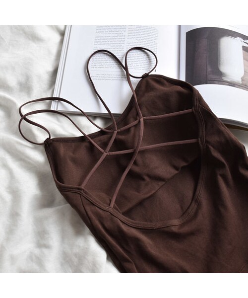 Lavish Gate（ラヴィッシュゲート）の「nh-tops-02045　バッククロス　ブラトップキャミソール　ブラウン　ホワイト　ブラック（キャミソール・レディース・その他）」の10枚目の写真