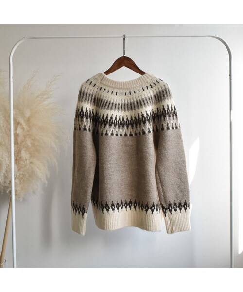 Lavish Gate(ラヴィッシュゲート)の「knit-02018 ウール ノルディックニット モカベージュ(ニット/セーター・レディース・その他)」の8枚目の写真