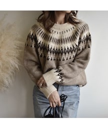 Lavish Gate | knit-02018　ウール　ノルディックニット　モカベージュ(ニット/セーター)