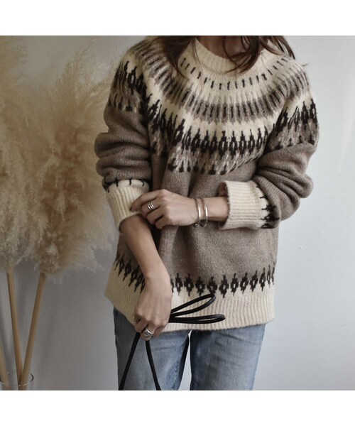 Lavish Gate(ラヴィッシュゲート)の「knit-02018 ウール ノルディックニット モカベージュ(ニット/セーター・レディース・その他)」の4枚目の写真