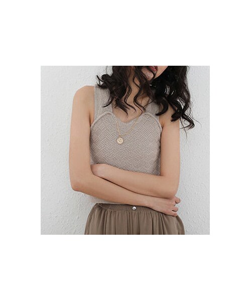Lavish Gate(ラヴィッシュゲート)の「nh-tops-02079 バッククロス ニットトップス ブラウン モカベージュ オフホワイト(Tシャツ/カットソー・レディース・その他)」の5枚目の写真