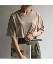 Lavish Gate | nh-tops-02051　ロゴデザイン　Ｔシャツ　ホワイト　グレージュ　ベージュ　ライトカーキ(Tシャツ/カットソー)