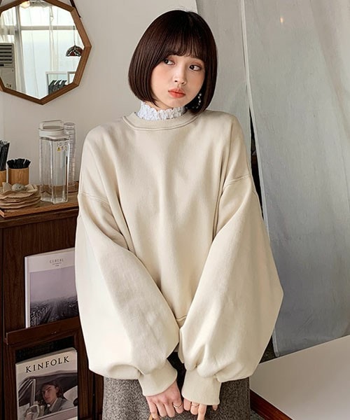 DHOLIC（ディーホリック）の「ステッチ裏起毛スウェット（スウェット・レディース・ブラウン/ホワイト・FREE）」の2枚目の写真