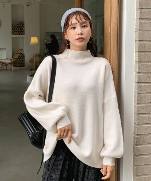 DHOLIC（ディーホリック）の「ボトルネックパフニット（ニット/セーター・レディース・グリーン/ホワイト/ブラウン/ブラック・FREE）」の2枚目の写真