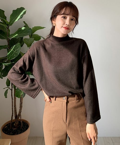 DHOLIC(ディーホリック)の「起毛ハーフネックTシャツ(Tシャツ/カットソー・レディース・ホワイト/ブラウン/レッド/ブルー/ベージュ・FREE)」の2枚目の写真