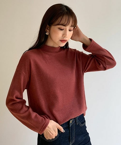 DHOLIC(ディーホリック)の「起毛ハーフネックTシャツ(Tシャツ/カットソー・レディース・ホワイト/ブラウン/レッド/ブルー/ベージュ・FREE)」の5枚目の写真