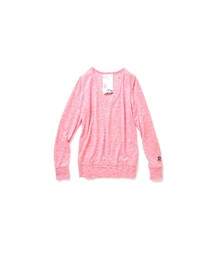 haco! | haco.FACTORY　杢（もく）感がかわいいシンプルVネックトップス：レッド(Tシャツ/カットソー)