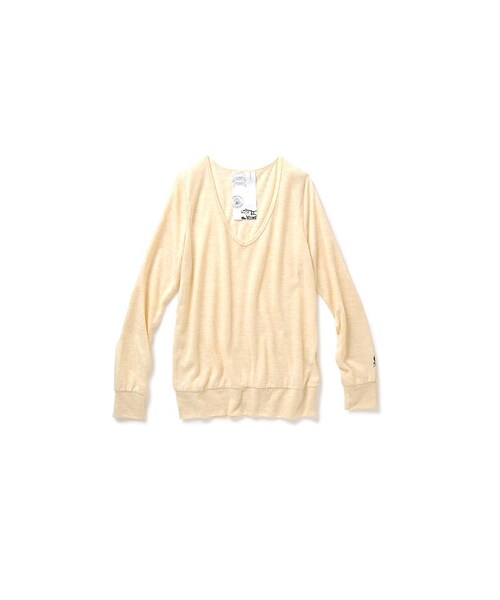 haco!(ハコ)の「haco.FACTORY 杢(もく)感がかわいいシンプルVネックトップス:イエロー(Tシャツ/カットソー・レディース・Various・S/M/L/LL/3L/MT/LT)」の1枚目の写真