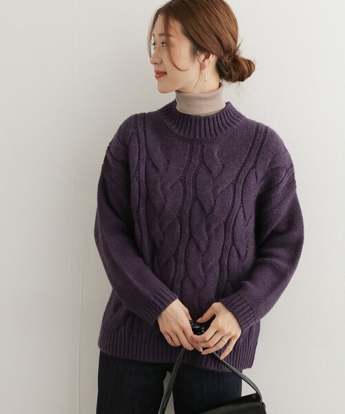 URBAN RESEARCH DOORS（アーバンリサーチドアーズ）の「プチハイネックアラン柄プルオーバー（その他・レディース・BEIGE/OFF WHITE/PURPLE・one）」の2枚目の写真