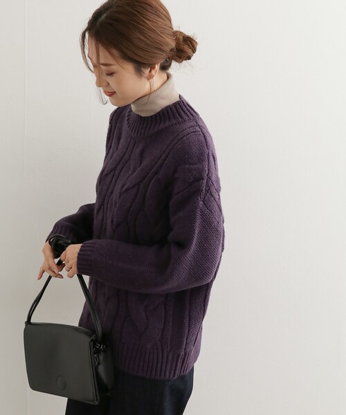 URBAN RESEARCH DOORS（アーバンリサーチドアーズ）の「プチハイネックアラン柄プルオーバー（その他・レディース・BEIGE/OFF WHITE/PURPLE・one）」の9枚目の写真