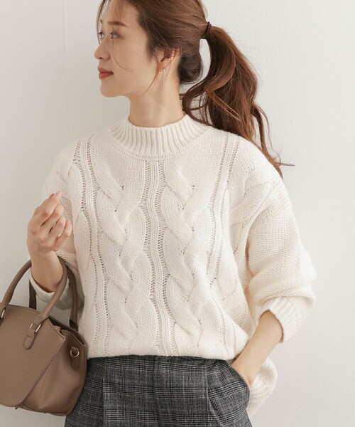 URBAN RESEARCH DOORS（アーバンリサーチドアーズ）の「プチハイネックアラン柄プルオーバー（その他・レディース・BEIGE/OFF WHITE/PURPLE・one）」の3枚目の写真