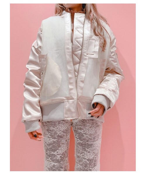 lilLilly（リルリリー）の「オーガンジーMA-1（ジャケット/アウター・レディース・BEIGE/KHAKI/BLACK・FREE）」の5枚目の写真