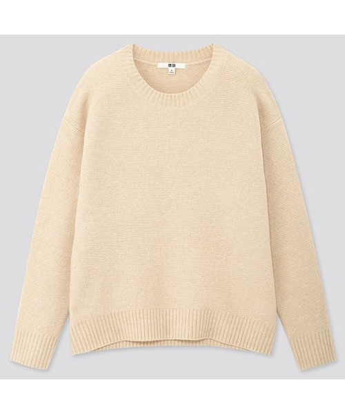 UNIQLO（ユニクロ）の「ライトスフレヤーンリラックスクルーネックセーター（長袖）（ニット/セーター・レディース・GRAY 03/PURPLE 71/OFF WHITE 01/BLACK 09/NATURAL 30・XS/XL/L/XXL/3XL/M/S）」の4枚目の写真