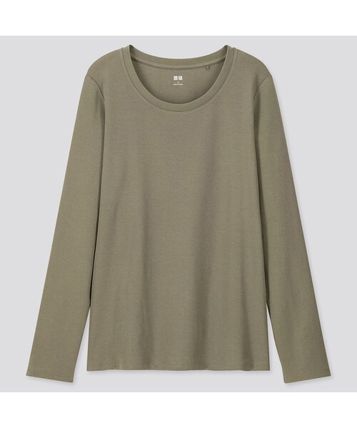 UNIQLO（ユニクロ）の「コットンフライスクルーネックT（長袖）（Tシャツ/カットソー・レディース・BLACK 09/OLIVE 56/LIGHT GREEN 50/WHITE 00/LIGHT ORANGE 21/NAVY 69/NATURAL 30/GRAY 03/PINK 10/GREEN 52・XL/S/L/XS/XXL/M/3XL）」の5枚目の写真
