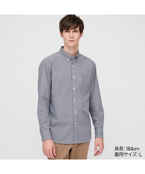 UNIQLO（ユニクロ）の「エクストラファインコットンブロードチェックシャツ（ボタンダウン・長袖）（シャツ/ブラウス・メンズ・BLUE 67/GRAY 05/NAVY 69/PINK 12・XXL/3XL/XS/4XL/XL/M/S/L）」の3枚目の写真