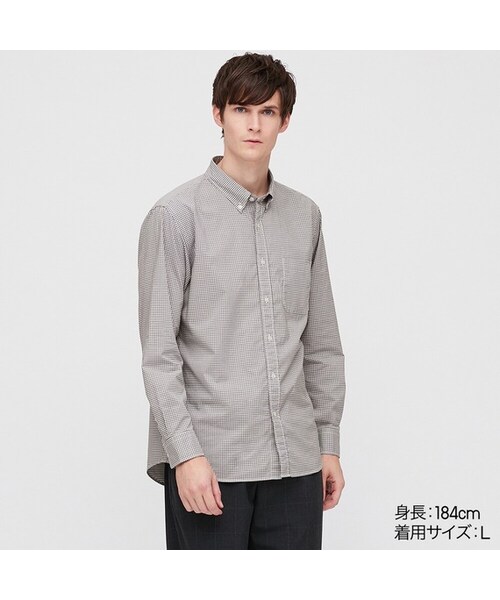 UNIQLO（ユニクロ）の「エクストラファインコットンブロードチェックシャツ（ボタンダウン・長袖）（シャツ/ブラウス・メンズ・BLUE 67/GRAY 05/NAVY 69/PINK 12・XXL/3XL/XS/4XL/XL/M/S/L）」の2枚目の写真