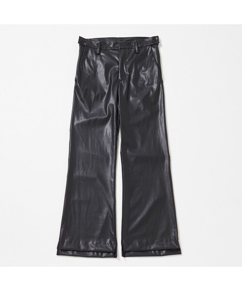 Fake Leather Both sides slit flare pants - スラックス