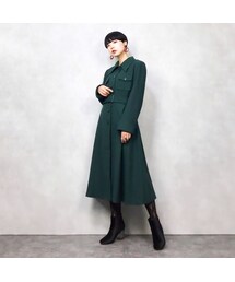 USED | bon chic green rétro long coat-742-12(ステンカラーコート)