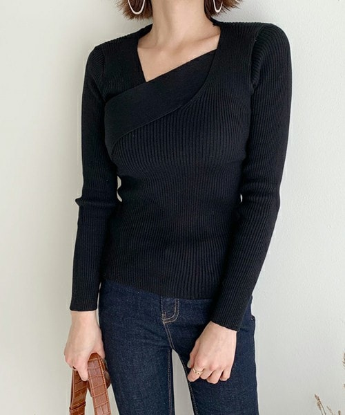 DHOLIC（ディーホリック）の「ユニークネックリブニット（ニット/セーター・レディース・ホワイト/ブラック/イエロー・FREE）」の2枚目の写真