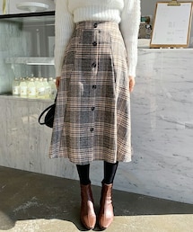 DHOLIC | ボタンチェックフレアスカート(スカート)