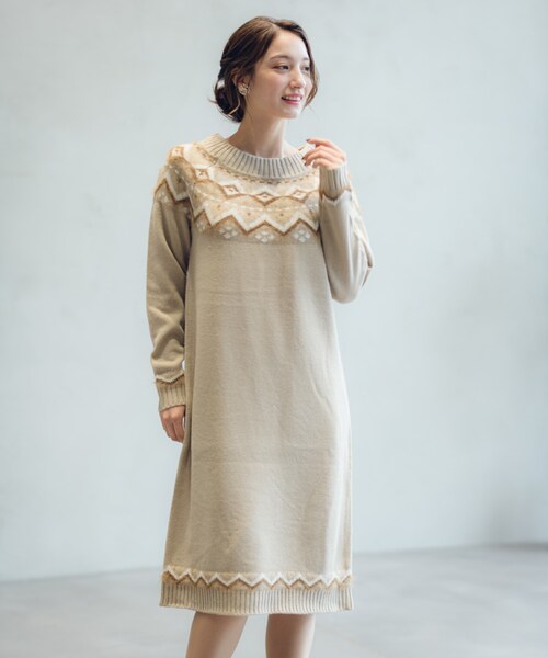 Rewde（ルゥデ）の「ﾉﾙﾃﾞｨｯｸ柄ﾆｯﾄﾜﾝﾋﾟｰｽ（9R05-10151）（ワンピース