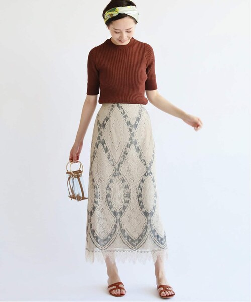 IENA（イエナ）の「《追加》パネルレースロングスカート◆（スカート・ナチュラル/34/36/38/40/在庫なし）」の6枚目の写真