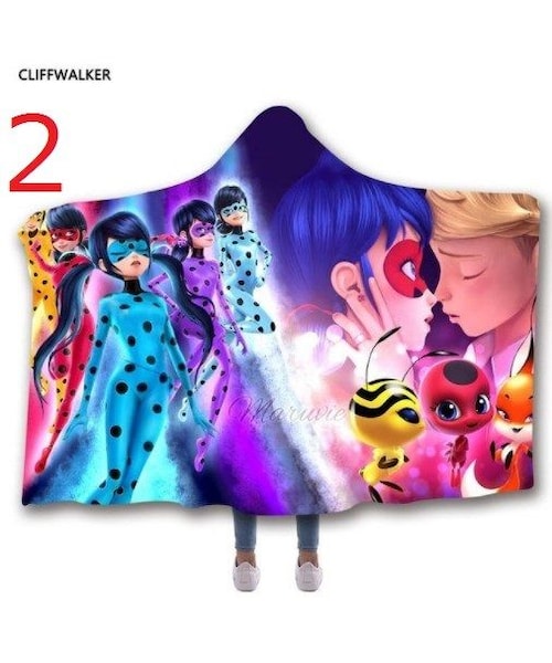 no brand（ノーブランド）の「ミラキュラス レディバグ  シャノワール   3Dデザイン あったか毛布　フード付き ブランケット 子供サイズ /レディバググッズ（マフラー・キッズ・その他）」の2枚目の写真