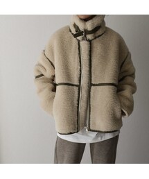 Lavish Gate | ベージュのみ11月中旬入荷分　予約販売　  coat-02019　ウール50　エコムートン パイピング ボアブルゾン　ベージュ×カーキ　モカブラウン×モカブラウン(その他アウター)