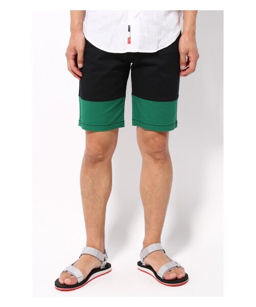 B.C STOCK（ベーセーストック）の「ストレッチツイルバイカラーショーツ（ショート・ハーフパンツ・メンズ・ブラック/グリーン/ブルー A/イエロー・46/48/50）」の2枚目の写真