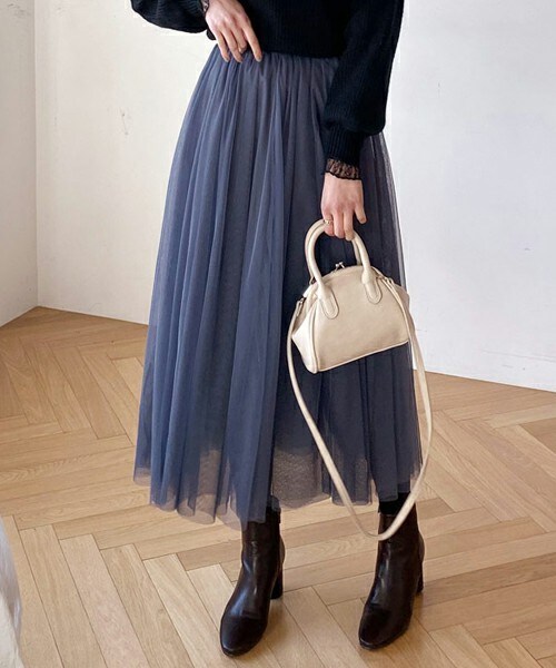 DHOLIC（ディーホリック）の「チュールロングスカート（スカート・レディース・ホワイト/グレー・FREE）」の2枚目の写真