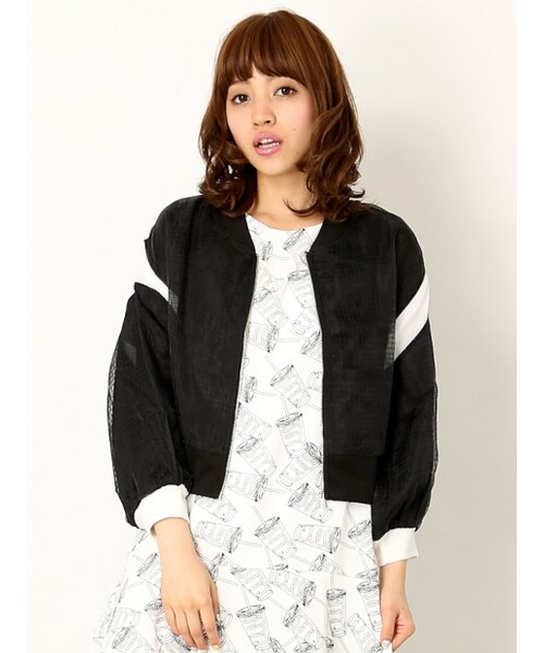 NOMINE(ノミネ)の「シースルーチェックスタジャン【ViVi2014年06月号P.156掲載】(ジャケット/アウター・レディース・white/black・F)」の2枚目の写真