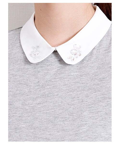 earth music&ecology(アースミュージックアンドエコロジー)の「・ビジュー衿付きプルオーバー(カットソー・レディース・杢ライトグレー/ネイビー・S/M)」の7枚目の写真