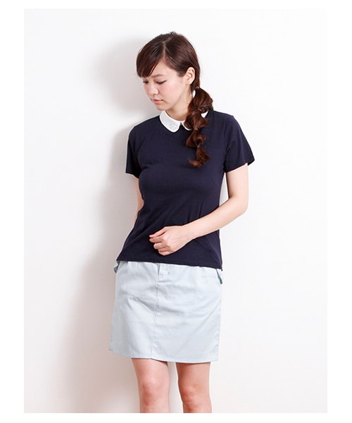 earth music&ecology(アースミュージックアンドエコロジー)の「・ビジュー衿付きプルオーバー(カットソー・レディース・杢ライトグレー/ネイビー・S/M)」の2枚目の写真