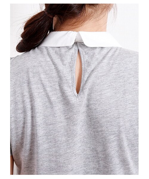 earth music&ecology(アースミュージックアンドエコロジー)の「・ビジュー衿付きプルオーバー(カットソー・レディース・杢ライトグレー/ネイビー・S/M)」の6枚目の写真