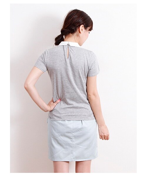 earth music&ecology(アースミュージックアンドエコロジー)の「・ビジュー衿付きプルオーバー(カットソー・レディース・杢ライトグレー/ネイビー・S/M)」の5枚目の写真