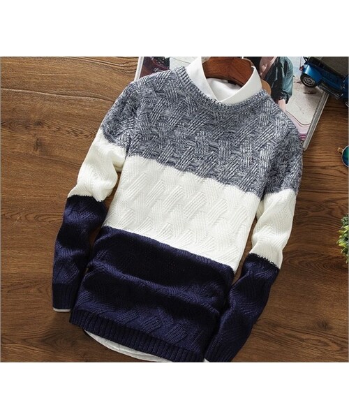 No Brand ノーブランド の 韓国風セーター メンズ ネイビーブルー プルオーバー ニット ニット セーター Wear