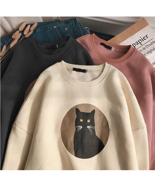 no brand（ノーブランド）の「韓国風 猫柄トレーナーシャツ メンズ