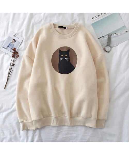 no brand(ノーブランド)の「韓国風 猫柄トレーナーシャツ メンズ スウェット ストリートファッション(スウェット・メンズ・その他)」の2枚目の写真