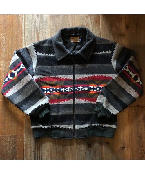 ハロー出品PENDLETON ウールジャケット 黒×水×ミント ネイティブ 美品 USA製