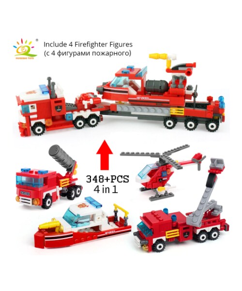 No Brand ノーブランド の レゴ互換 消防車 ヘリコプター はしご車 船 消防士 4in1 レスキュー 乗り物 ブロックセット Lego風 知育 玩具 その他 Wear