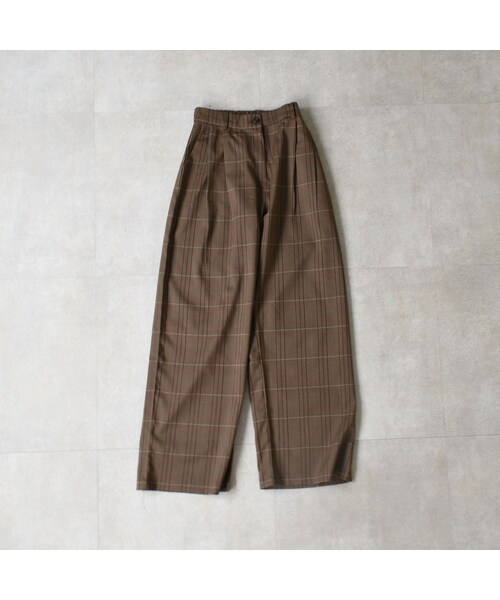 Lavish Gate（ラヴィッシュゲート）の「bottoms-02047　ツータック セミワイド チェックパンツ　ブラウン（その他パンツ・レディース・その他）」の9枚目の写真