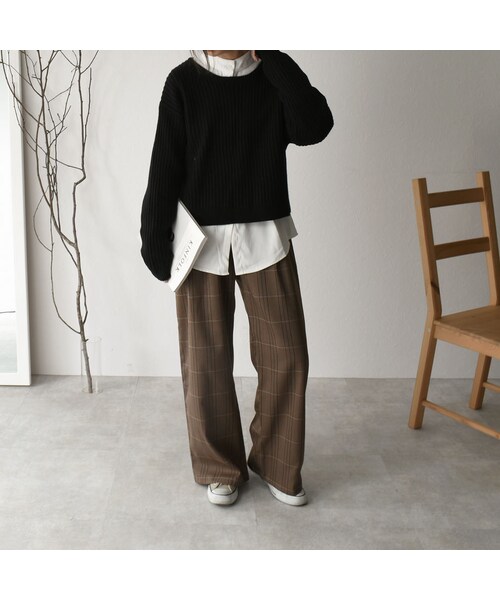 Lavish Gate（ラヴィッシュゲート）の「bottoms-02047　ツータック セミワイド チェックパンツ　ブラウン（その他パンツ・レディース・その他）」の5枚目の写真