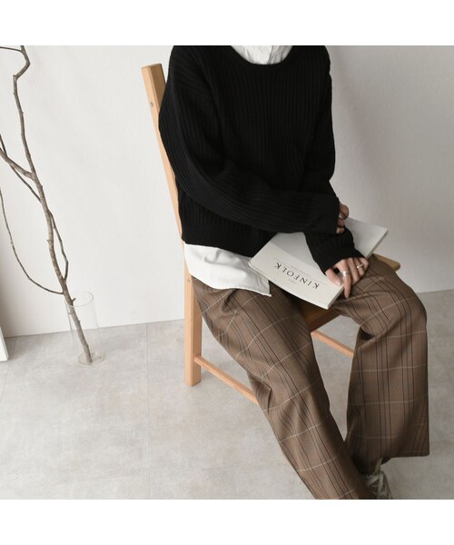 Lavish Gate（ラヴィッシュゲート）の「bottoms-02047　ツータック セミワイド チェックパンツ　ブラウン（その他パンツ・レディース・その他）」の15枚目の写真